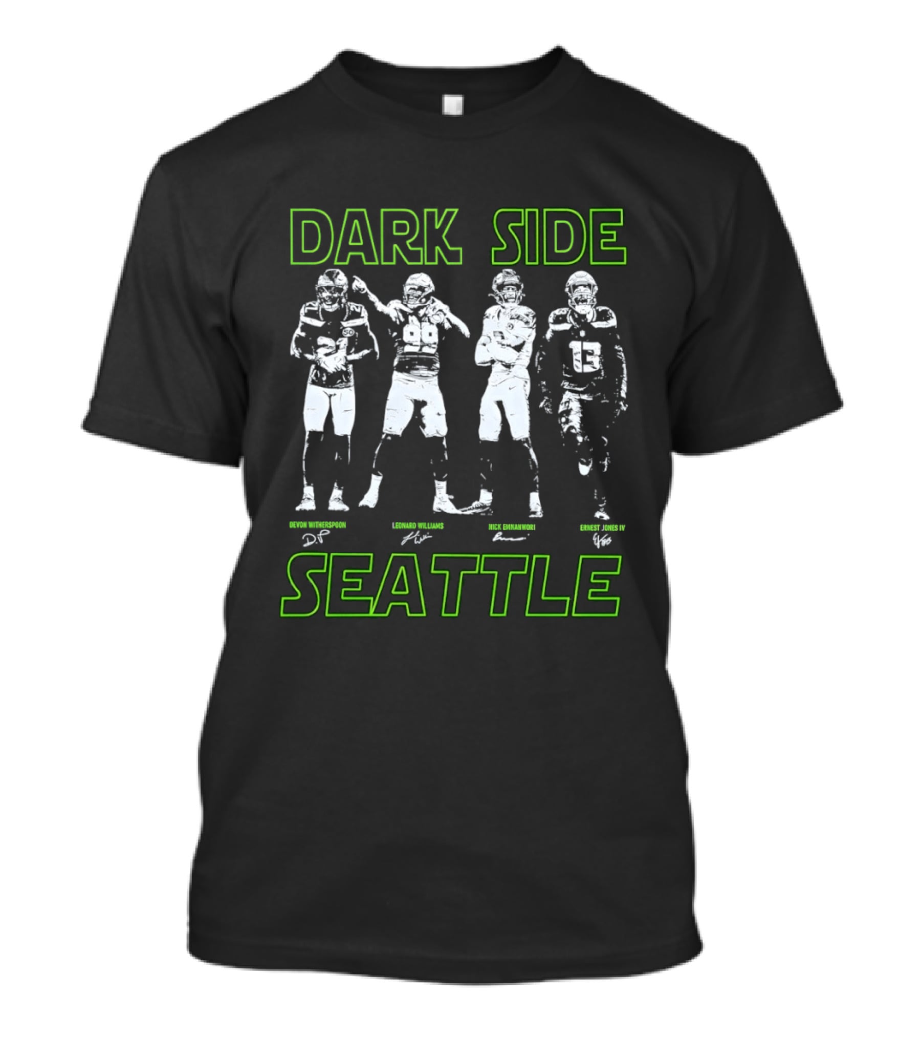 Seattle Seahawks 2026 Dark Side Defense Devon Witherspoon Leonard Williams Nick Emnanwori Ernest Jones IV T-Shirt