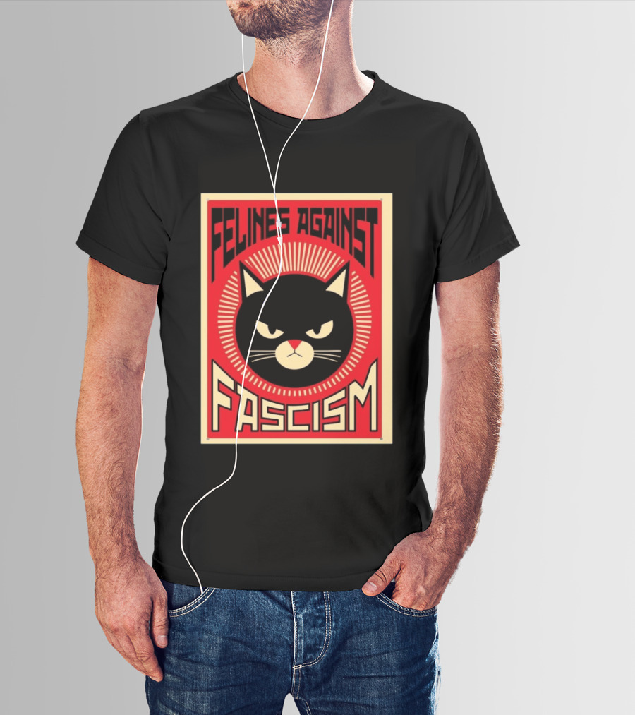 Felines Against Fascism Black Cat Political Satire Lorenzo T-Shirt
