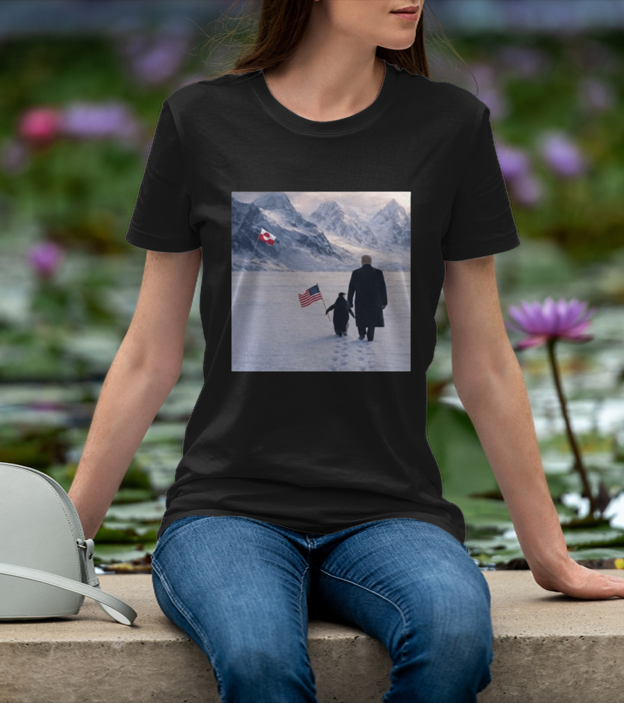 Nihilist Penguin Walking With Trump Antarctica American Flag Greenland Flag T-Shirt