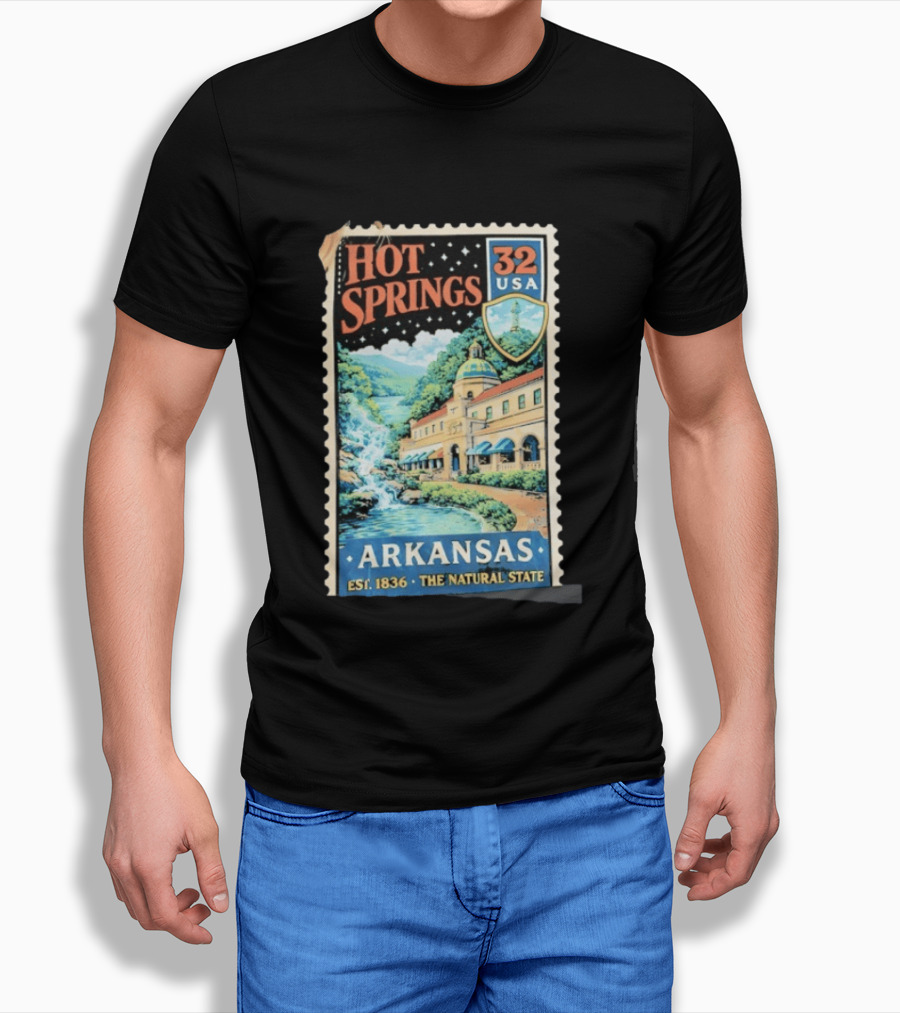 Hot Springs 32 USA Arkansas Established 1836 The Natural State Vintage Stamp T-Shirt