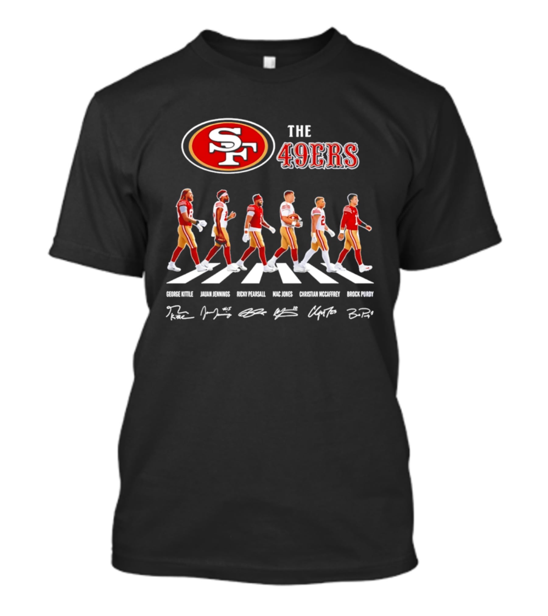 San Francisco 49ers Abbey Road 2026 Signatures Trent Williams Deebo Samuel George Kittle Christian McCaffrey Brock Purdy T-Shirt
