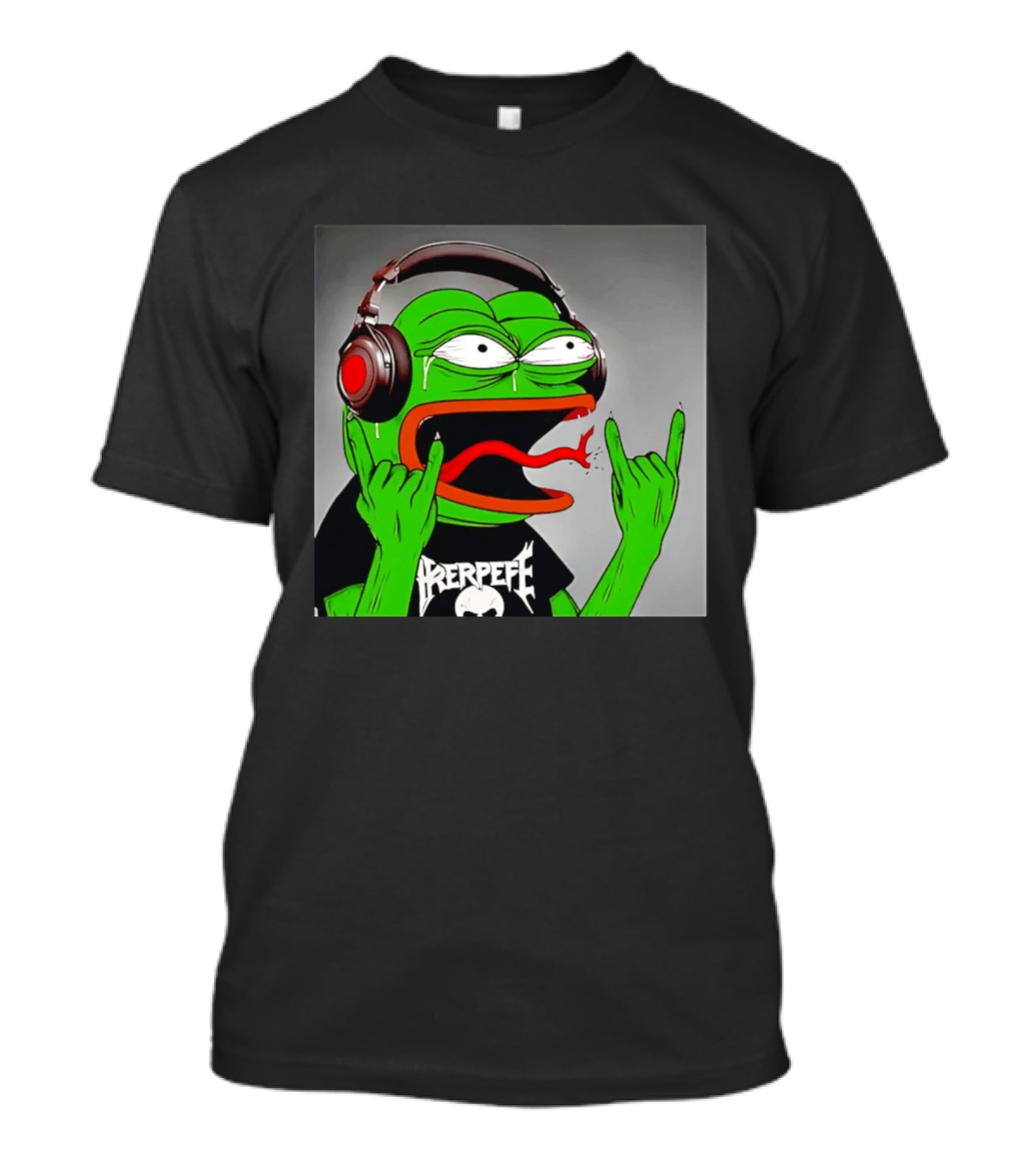 Pepe The Frog Metal Rocker With Headphones And Screaming Face T-Shirt