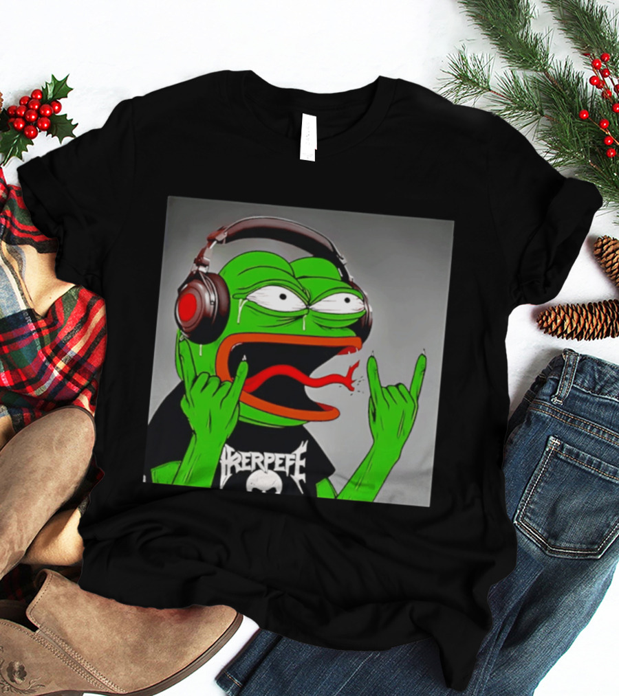 Pepe The Frog Metal Rocker With Headphones And Screaming Face T-Shirt