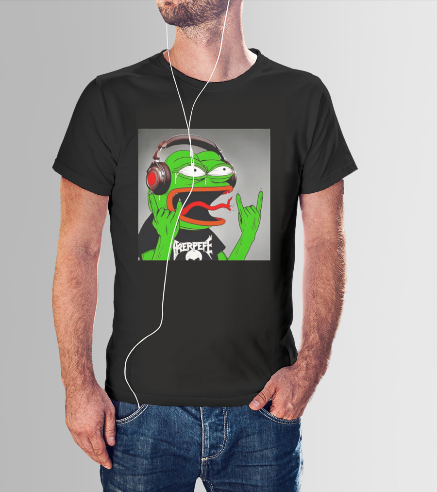 Pepe The Frog Metal Rocker With Headphones And Screaming Face T-Shirt