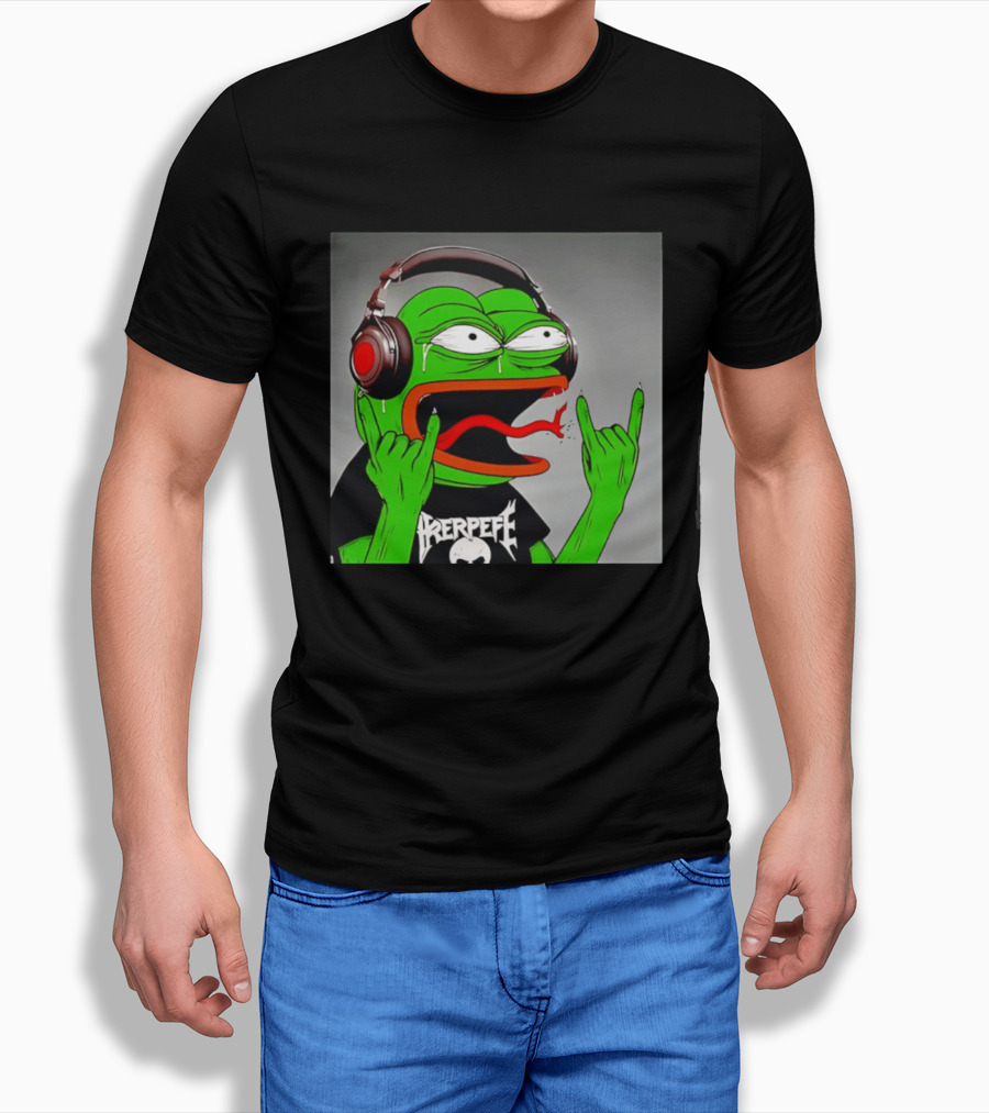 Pepe The Frog Metal Rocker With Headphones And Screaming Face T-Shirt