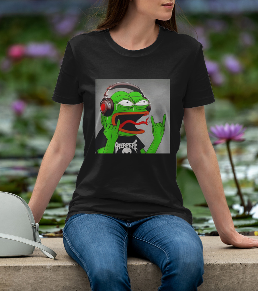 Pepe The Frog Metal Rocker With Headphones And Screaming Face T-Shirt