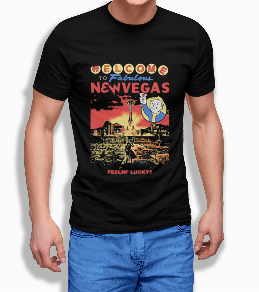 Welcome To Fabulous New Vegas Feeling Lucky Vintage Style Retro Gaming T-Shirt
