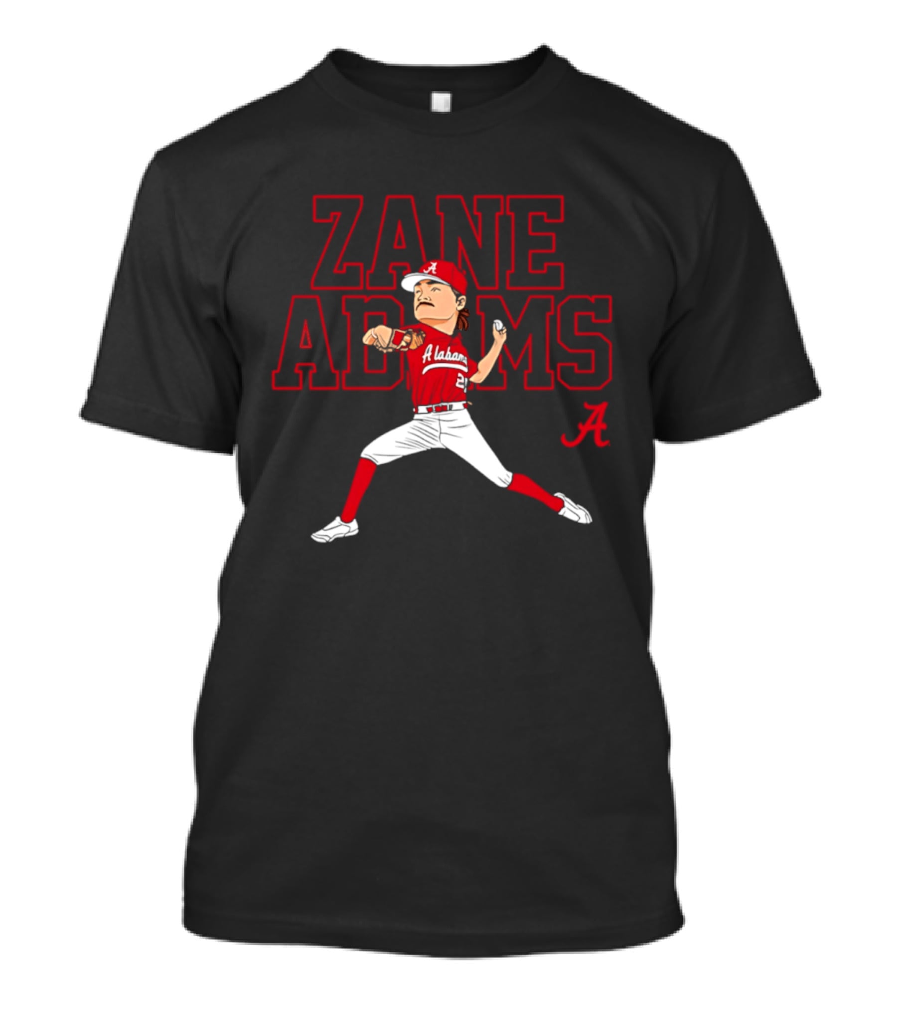 Zane Adams Alabama Baseball NCAA Caricature Pitcher Player Jersey T-Shirt