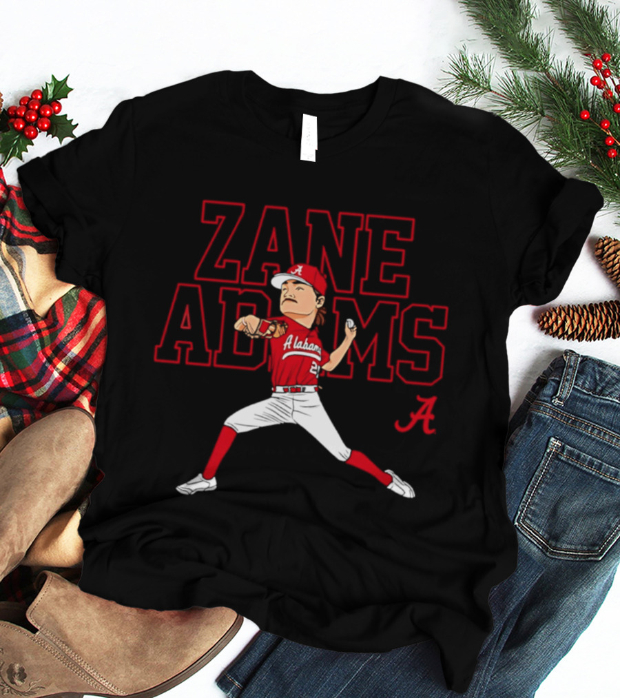 Zane Adams Alabama Baseball NCAA Caricature Pitcher Player Jersey T-Shirt