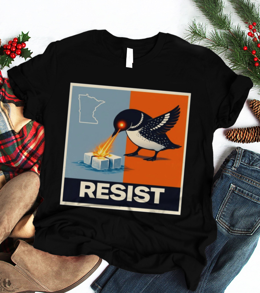 Rebel Minneapolis Ice Protest Resist With Loon Laser Bird And Minnesota Map T-Shirt