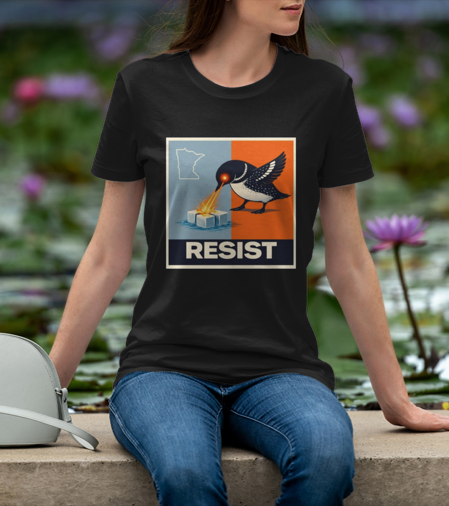Rebel Minneapolis Ice Protest Resist With Loon Laser Bird And Minnesota Map T-Shirt