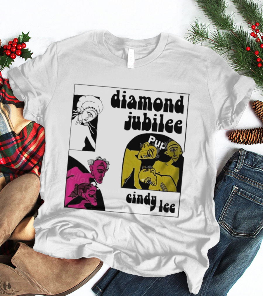 Diamond Jubilee Music Album Cindy Lee Illustrated Faces T-Shirt