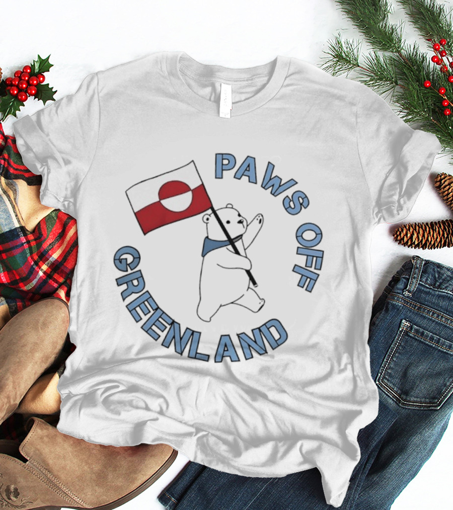 Paws Off Greenland Polar Bear Holding Flag T-Shirt