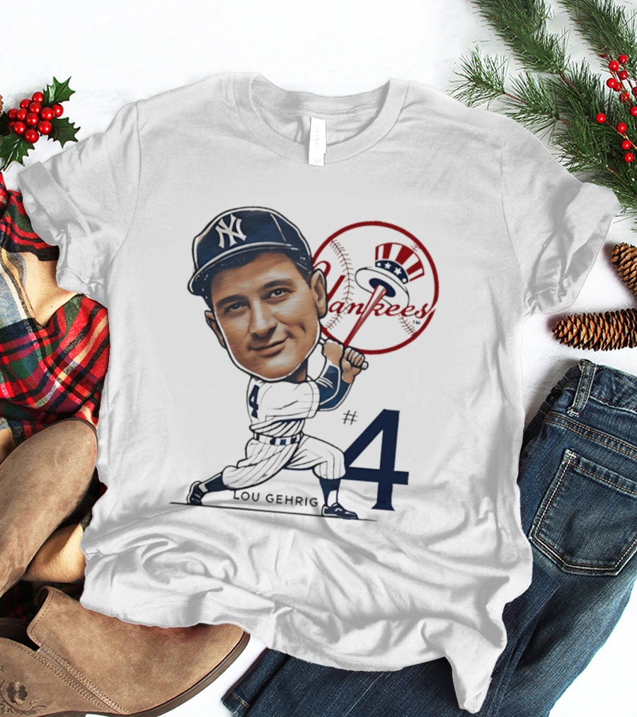 Lou Gehrig New York Yankees #4 Caricature Yankees T-Shirt
