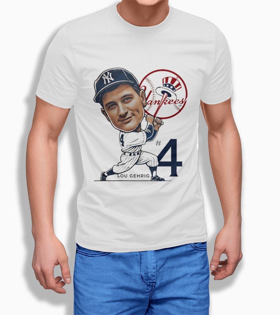 Lou Gehrig New York Yankees #4 Caricature Yankees T-Shirt