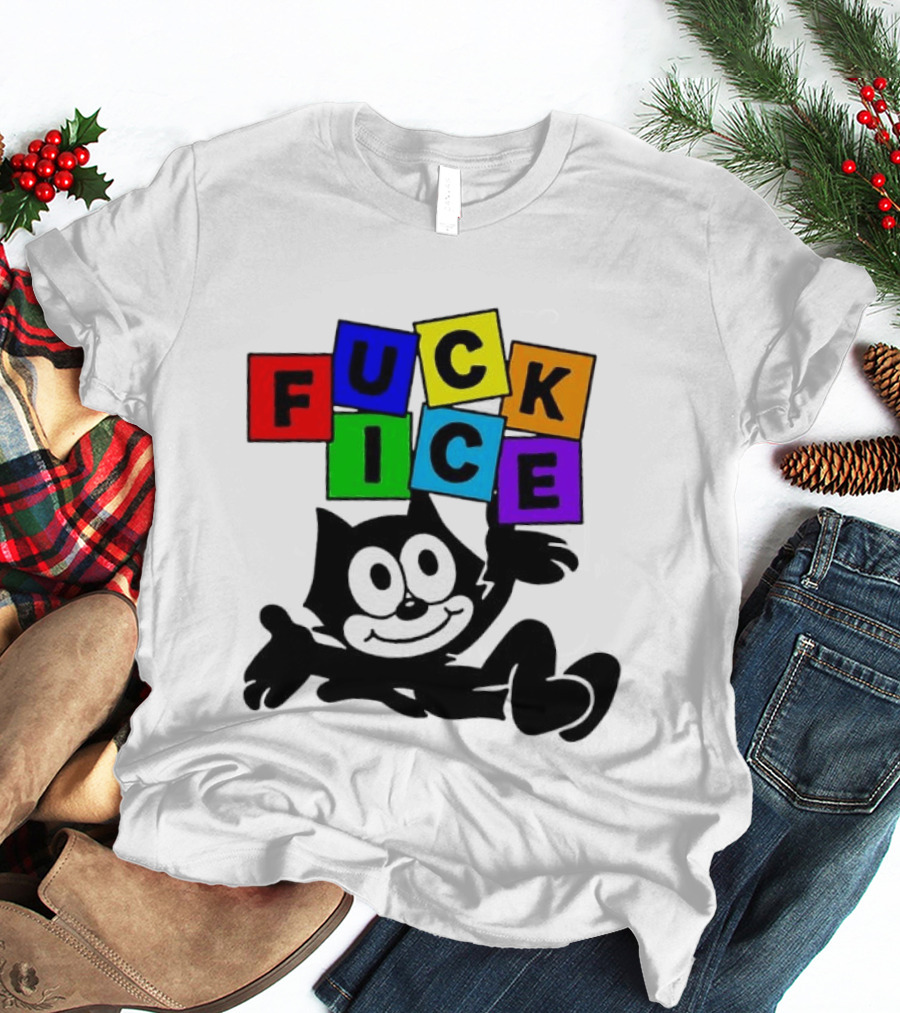 Felix The Cat Fuck ICE Colorful Blocks T-Shirt