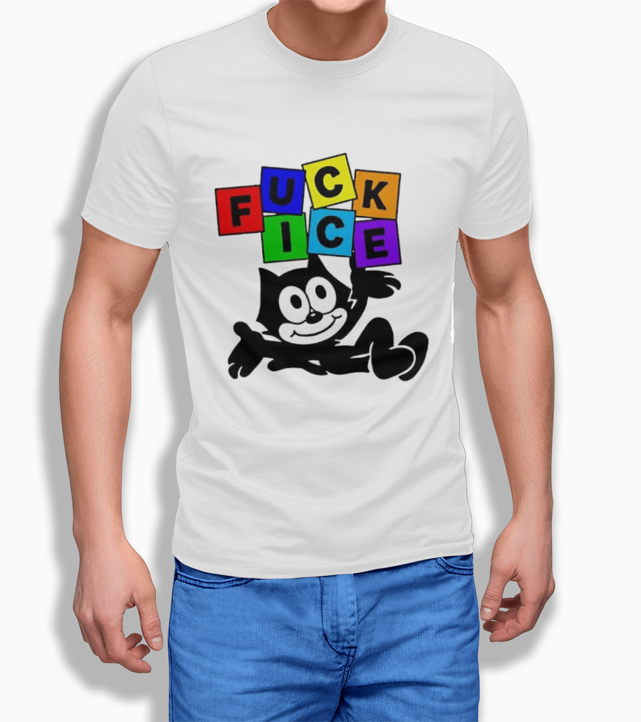 Felix The Cat Fuck ICE Colorful Blocks T-Shirt