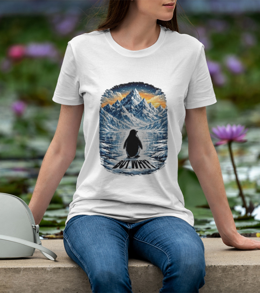 Viral Nihilist Penguin But Why Mountain Reflection T-Shirt