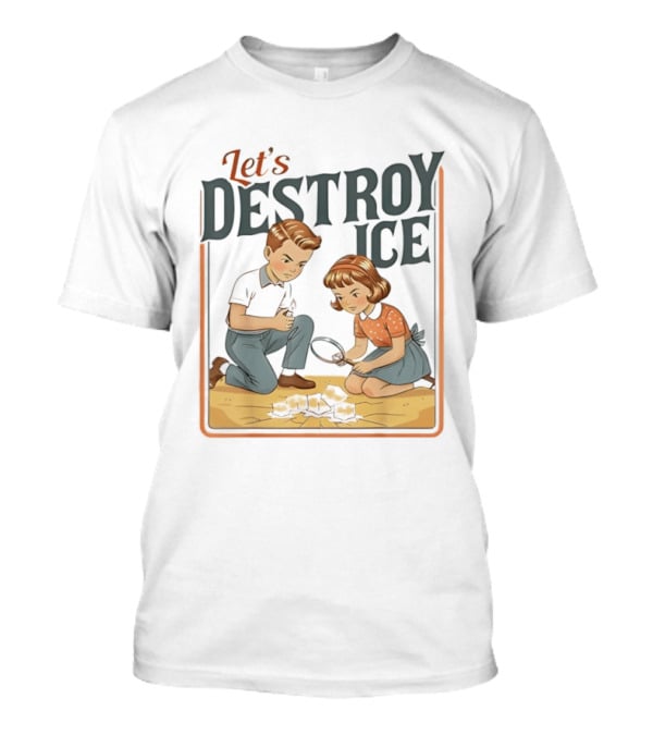 Let's Destroy Ice Vintage Style Cartoon Kids With Airplane T-Shirt