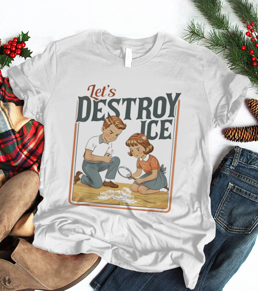Let's Destroy Ice Vintage Style Cartoon Kids With Airplane T-Shirt