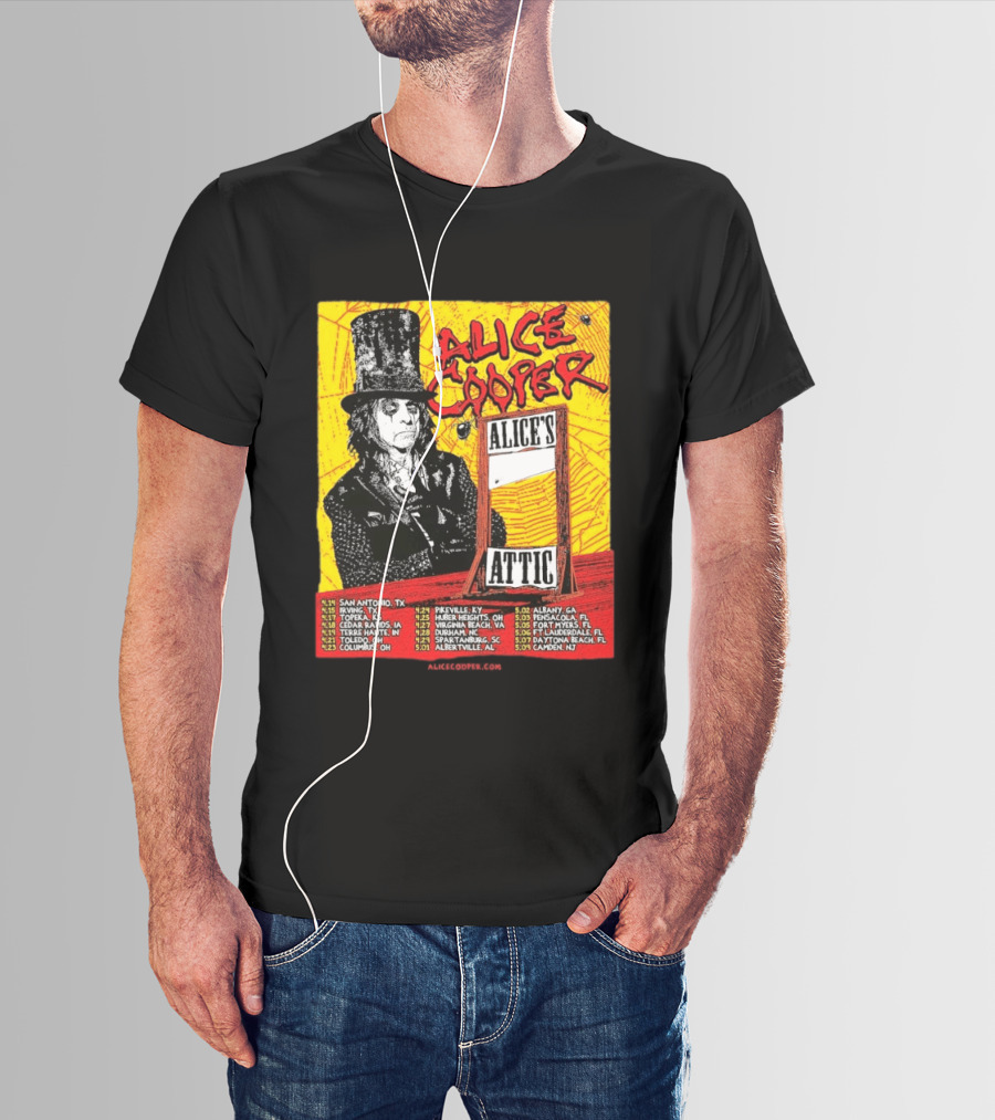 Alice Cooper 2026 Alice's Attic Tour Dates San Antonio Albany Locations T-Shirt