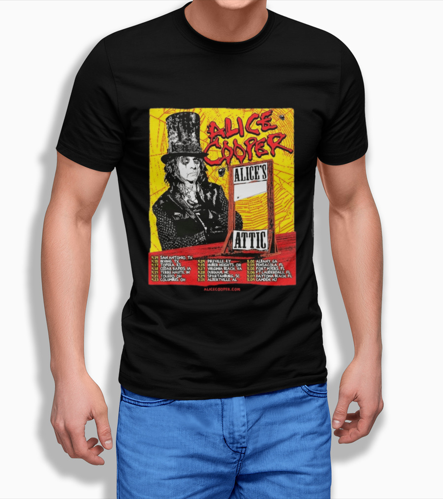 Alice Cooper 2026 Alice's Attic Tour Dates San Antonio Albany Locations T-Shirt