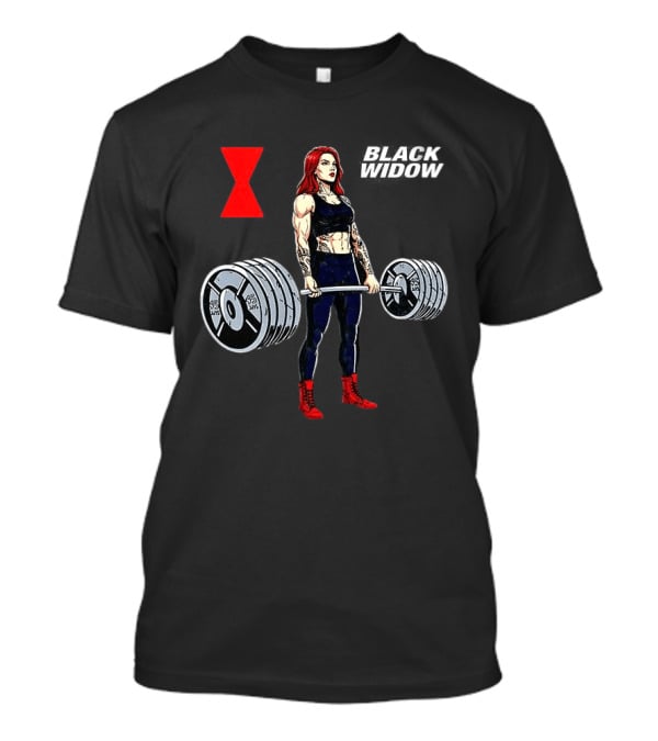 Black Widow Weightlifting Gym Workout Red Hourglass T-Shirt