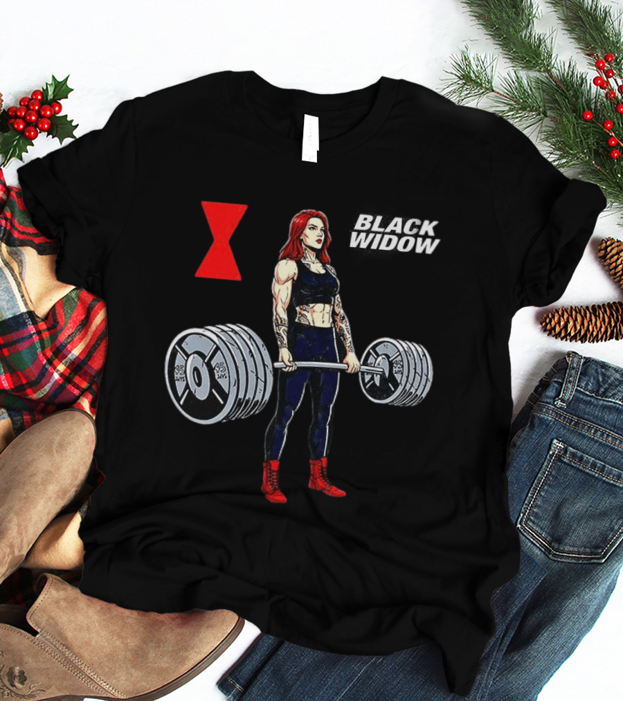 Black Widow Weightlifting Gym Workout Red Hourglass T-Shirt