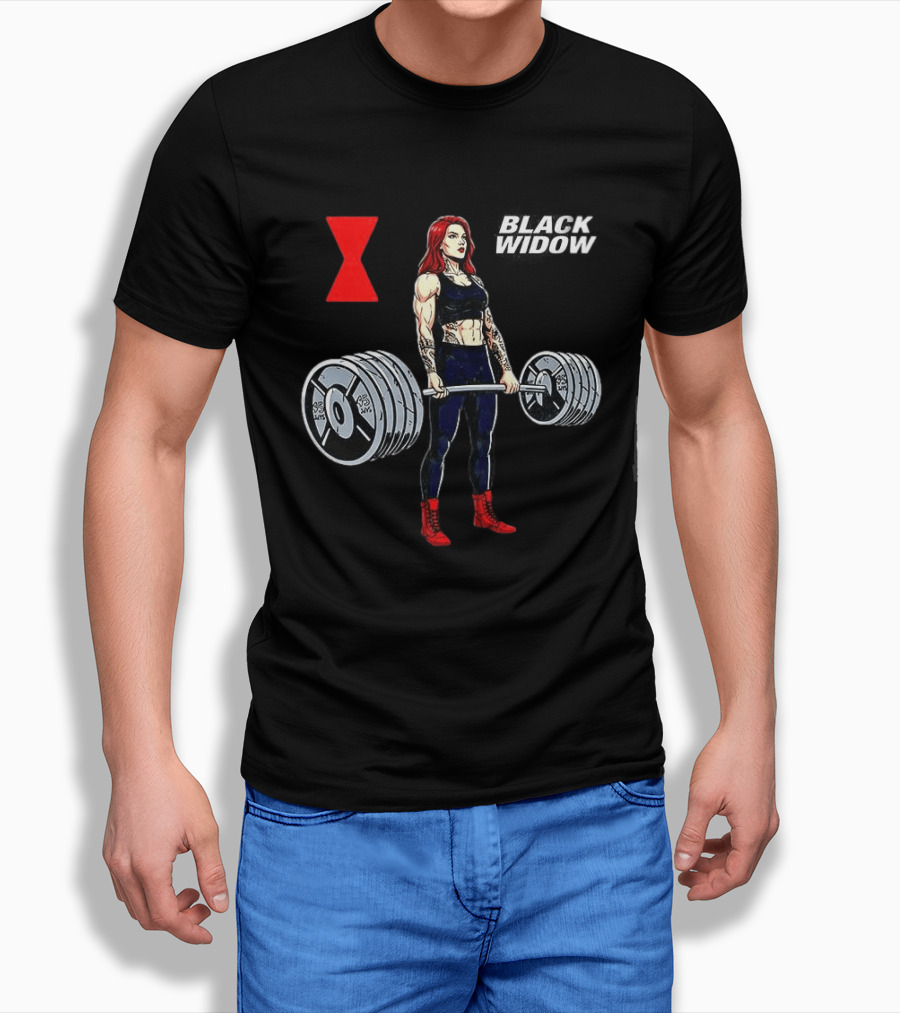 Black Widow Weightlifting Gym Workout Red Hourglass T-Shirt