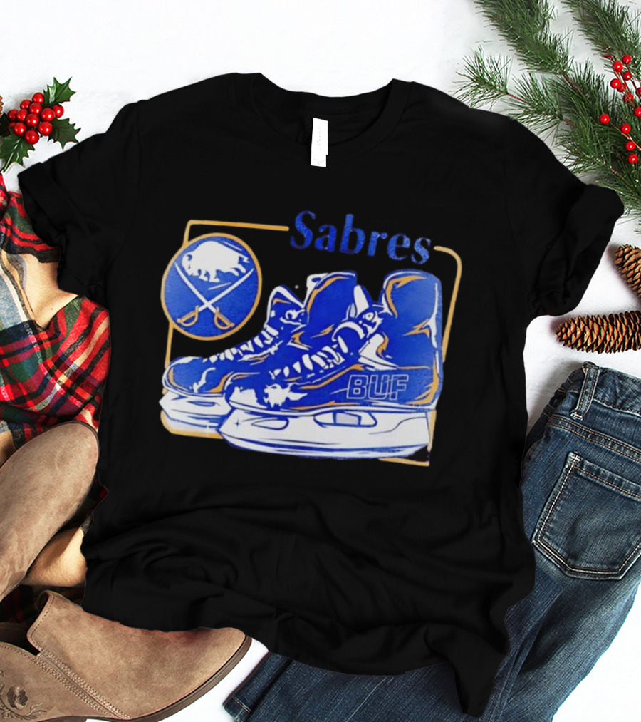 Sabres BUF Skates With Buffalo And Crossed Sabers T-Shirt