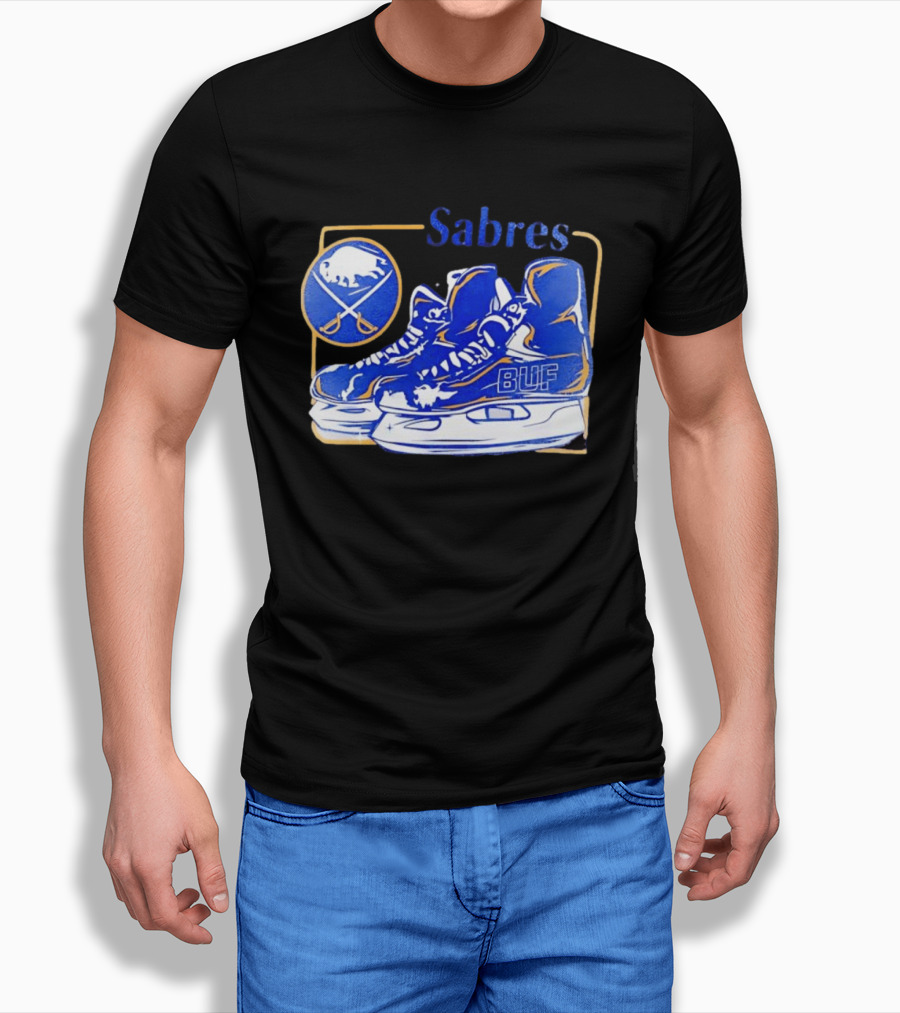 Sabres BUF Skates With Buffalo And Crossed Sabers T-Shirt