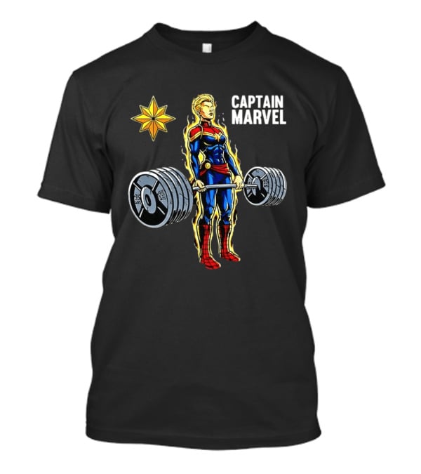 Captain Marvel Lifting Weights Gym Workout Star T-Shirt