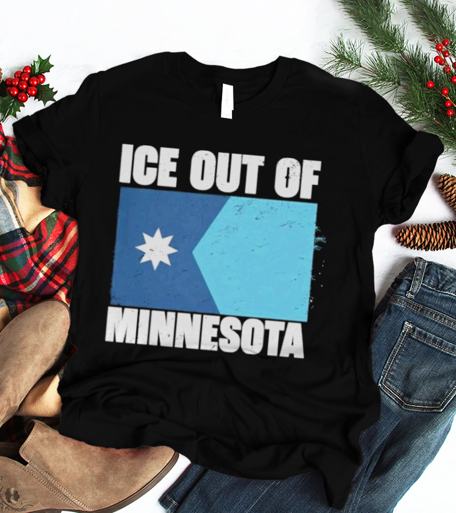 Ice Out Of Minnesota Flag Star Blue Shape T-Shirt