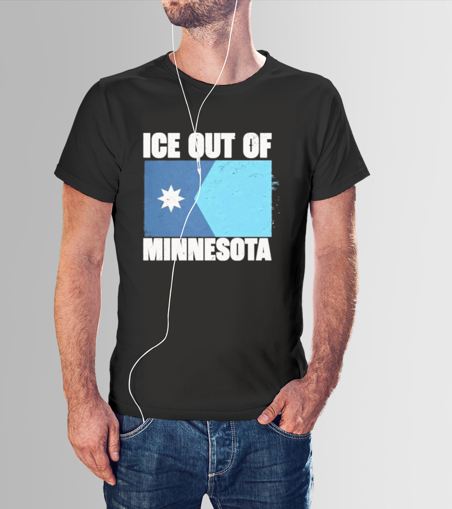 Ice Out Of Minnesota Flag Star Blue Shape T-Shirt