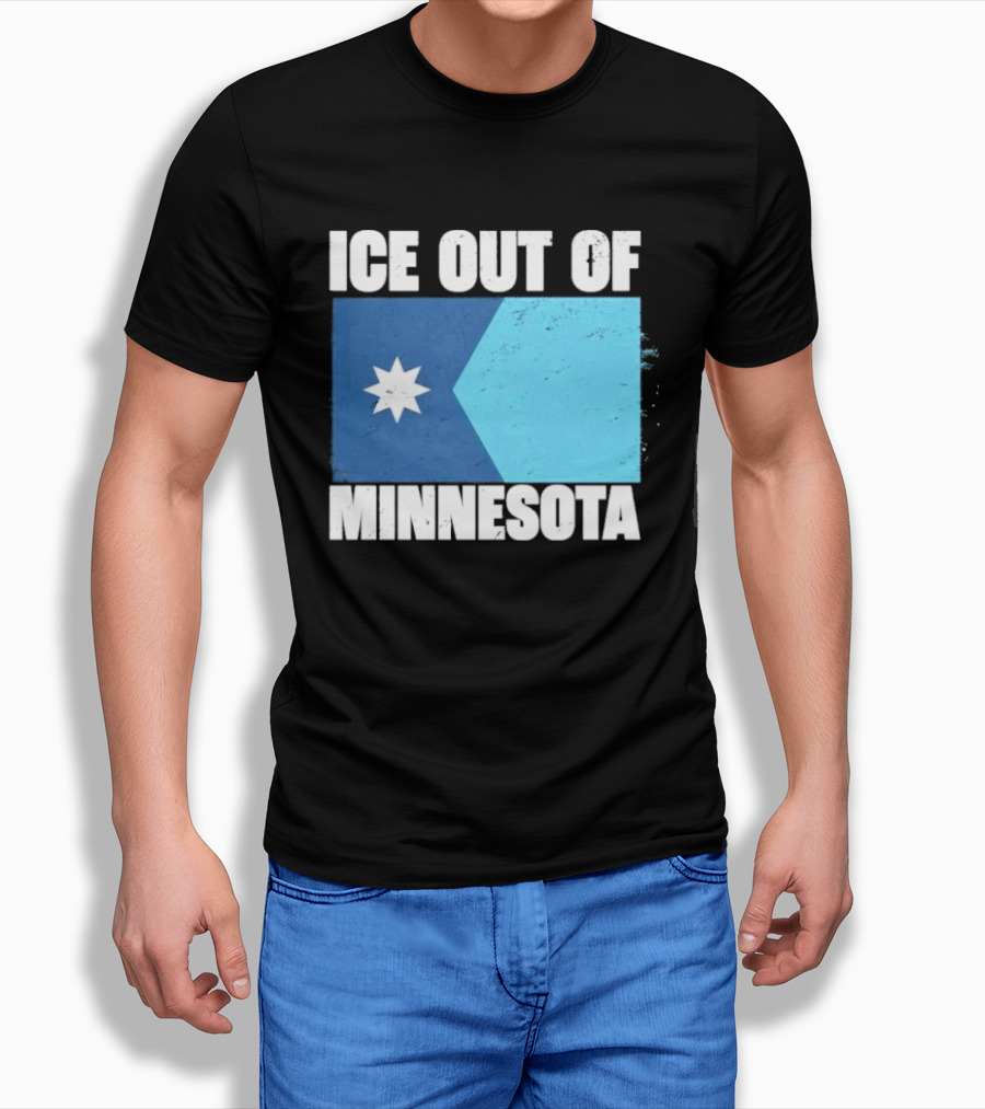 Ice Out Of Minnesota Flag Star Blue Shape T-Shirt