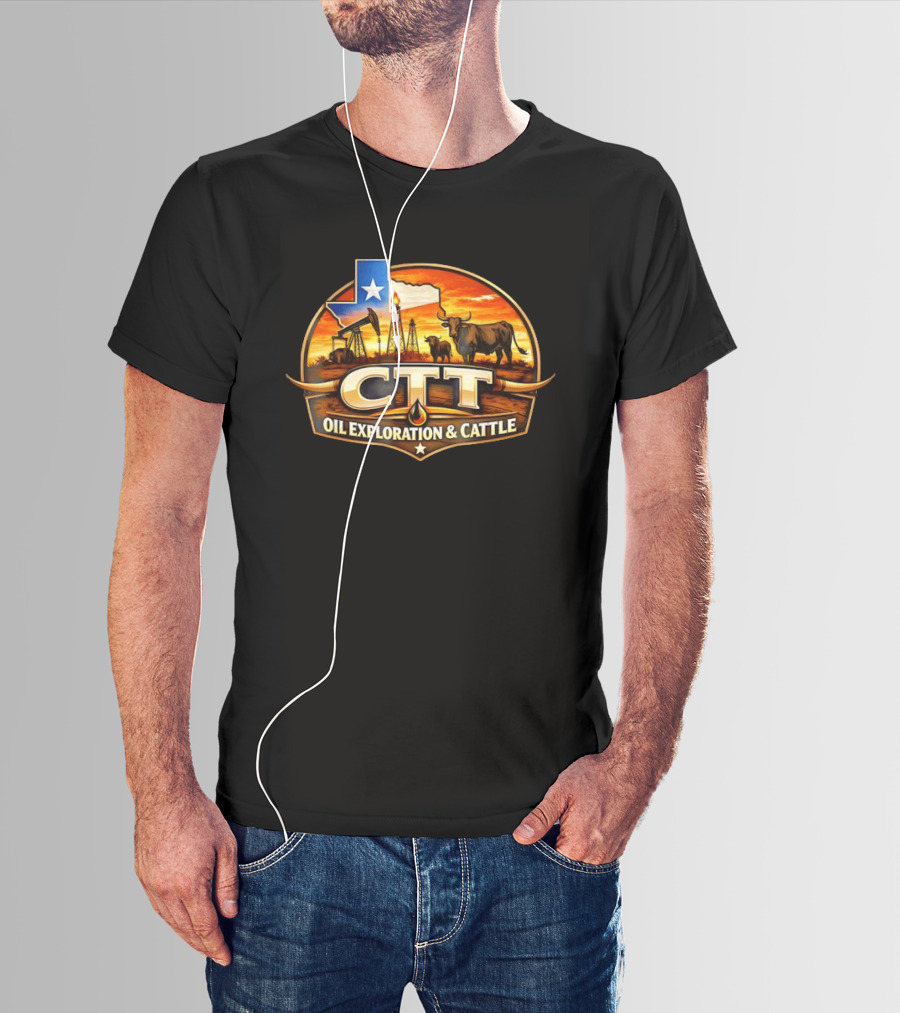 CTT Oil Exploration And Cattle Oilfield Texas Ranch Landscape T-Shirt