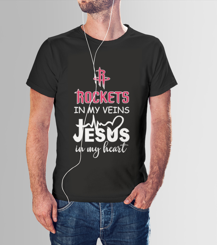 Rockets In My Veins Jesus In My Heart Houston Rockets Basketball Faith T-Shirt