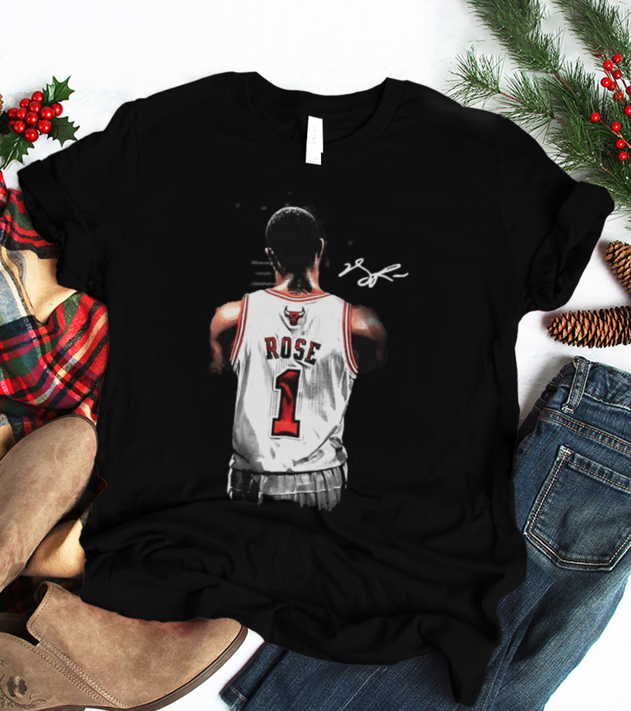 Derrick Rose Chicago Bulls Autographed Jersey Number 1 NBA T-Shirt