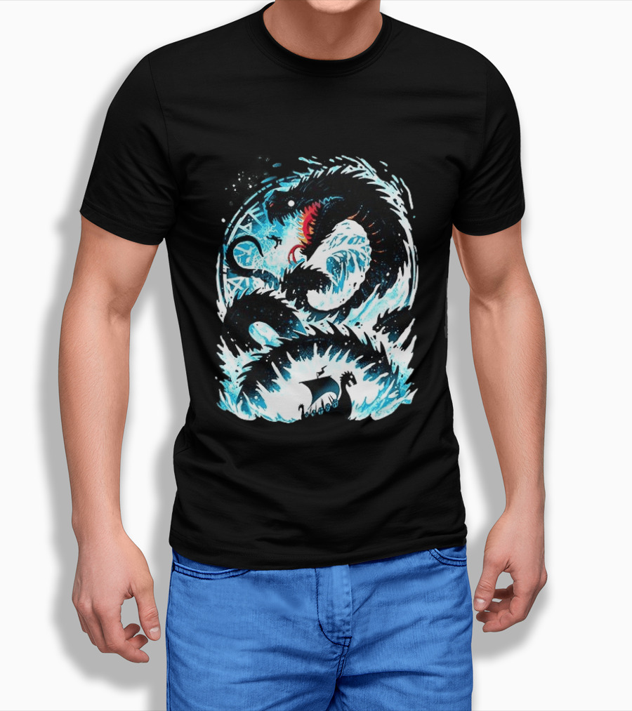 Jörmungandr World Serpent Norse Mythology Viking Ship Ocean Waves T-Shirt