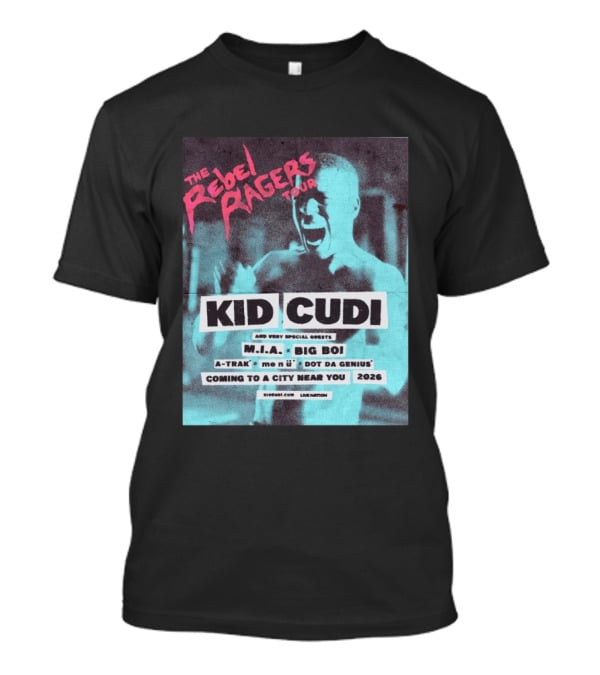 Kid Cudi The Rebel Ragers Tour 2026 Featuring M.I.A. Big Boi A Trak And Dot Da Genius T-Shirt
