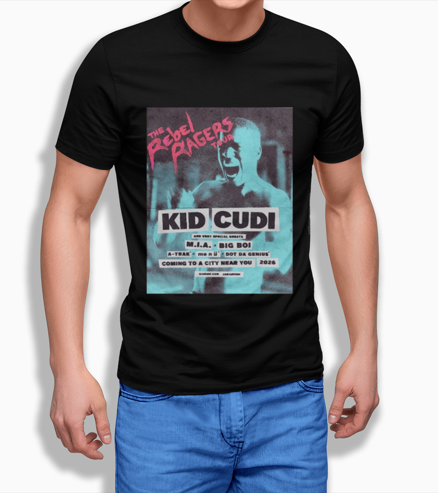Kid Cudi The Rebel Ragers Tour 2026 Featuring M.I.A. Big Boi A Trak And Dot Da Genius T-Shirt