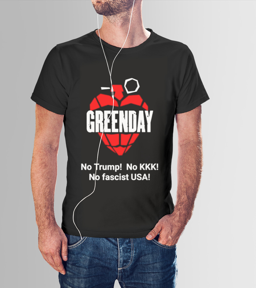 Green Day No Trump No KKK No Fascist USA Grenade Heart T-Shirt
