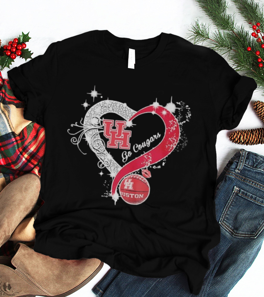 University Of Houston Cougars Go Cougars Heart Basketball Houston T-Shirt