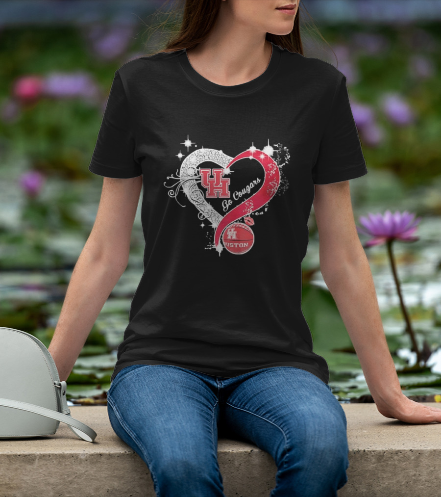 University Of Houston Cougars Go Cougars Heart Basketball Houston T-Shirt