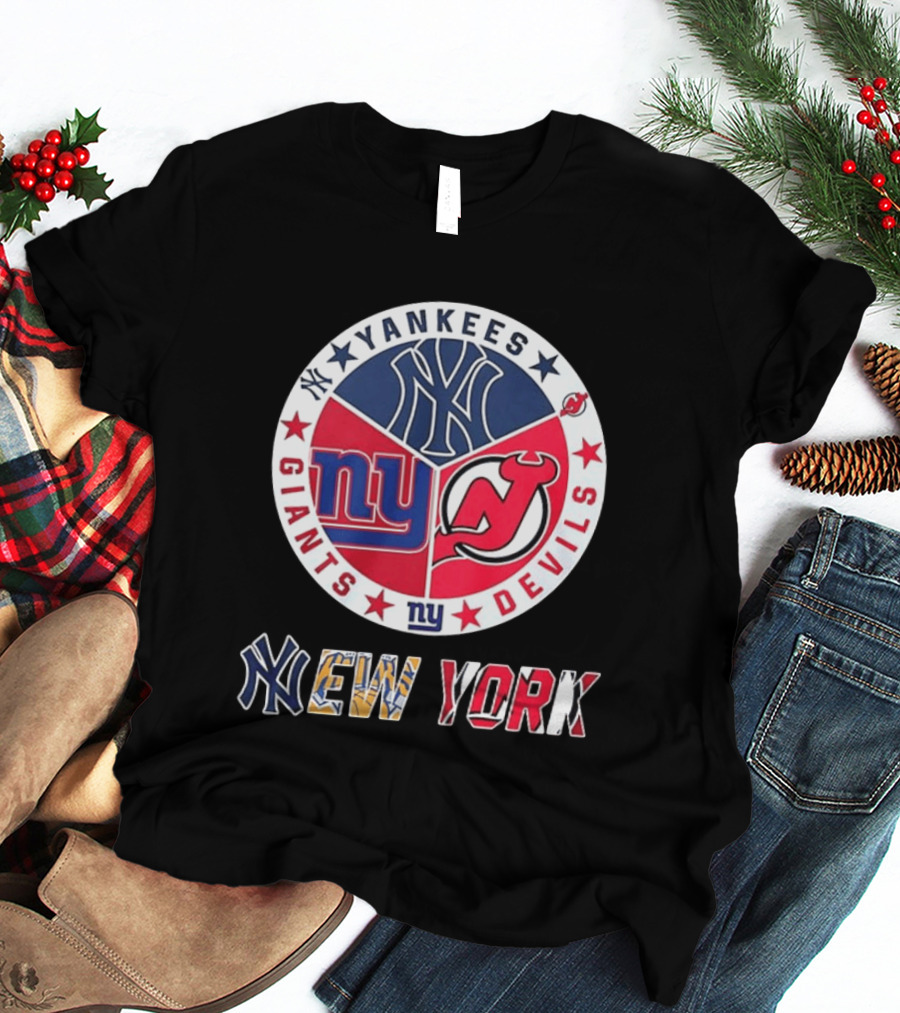 New York Yankees Giants New Jersey Devils Team Mashup T-Shirt