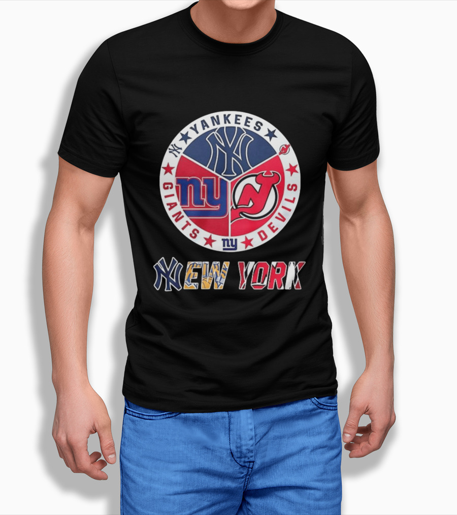 New York Yankees Giants New Jersey Devils Team Mashup T-Shirt