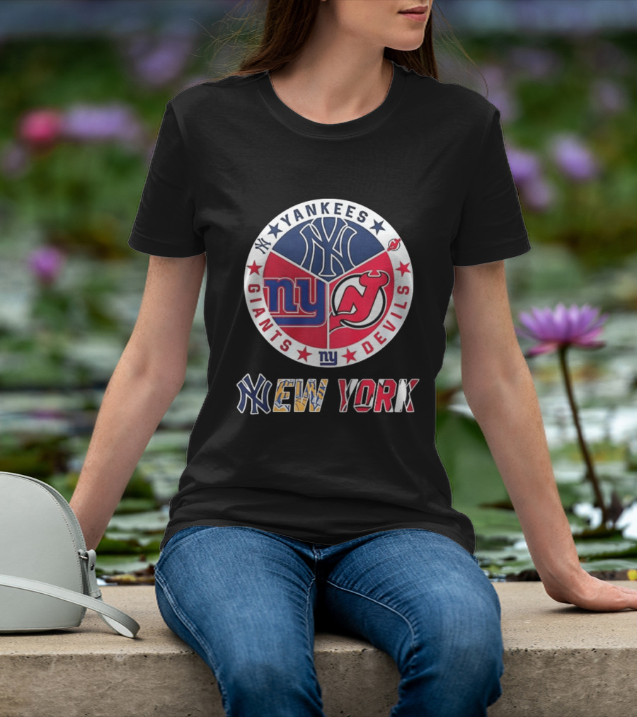 New York Yankees Giants New Jersey Devils Team Mashup T-Shirt