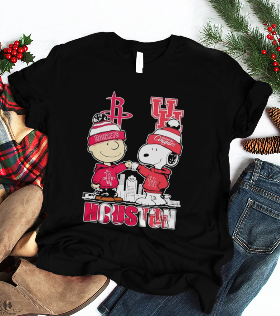 Peanuts Characters X Houston Rockets X University Of Houston Cougars Collaboration T-Shirt