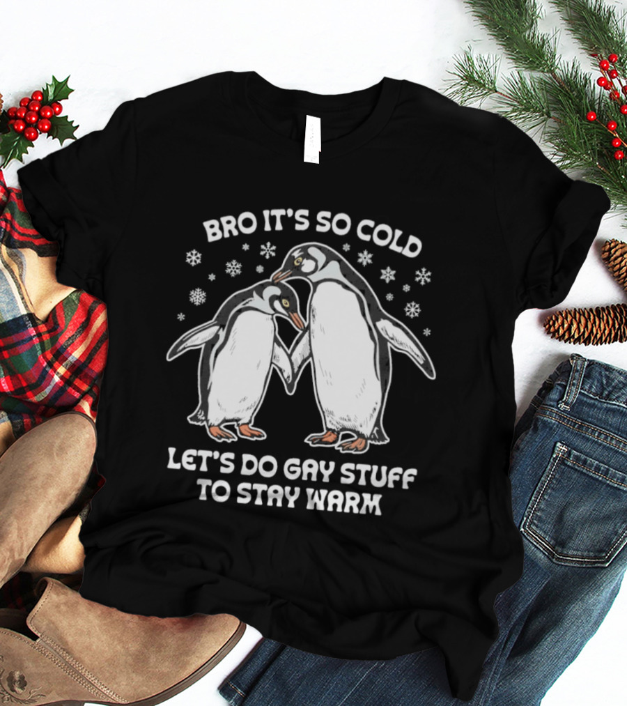 Bro It's So Cold Let's Do Gay Stuff To Stay Warm Penguins Snowflakes T-Shirt