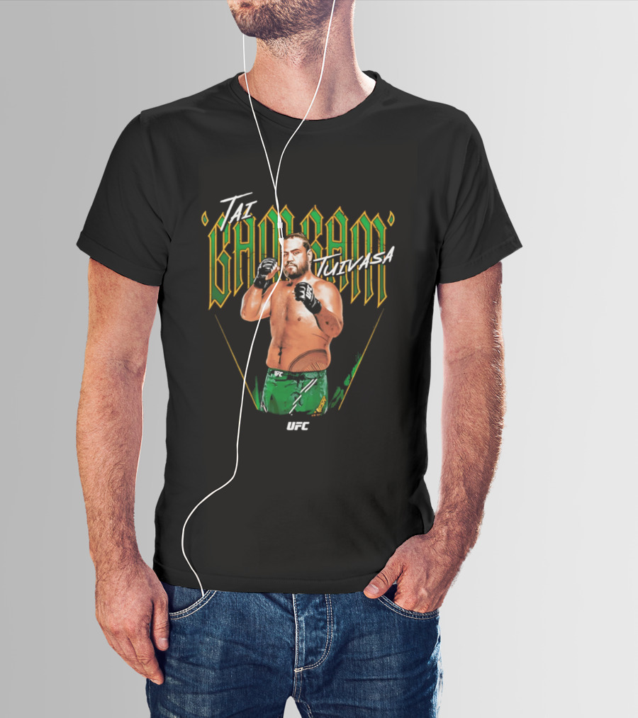 Tai Tuivasa Bam Bam UFC Fighter Green Gloves T-Shirt